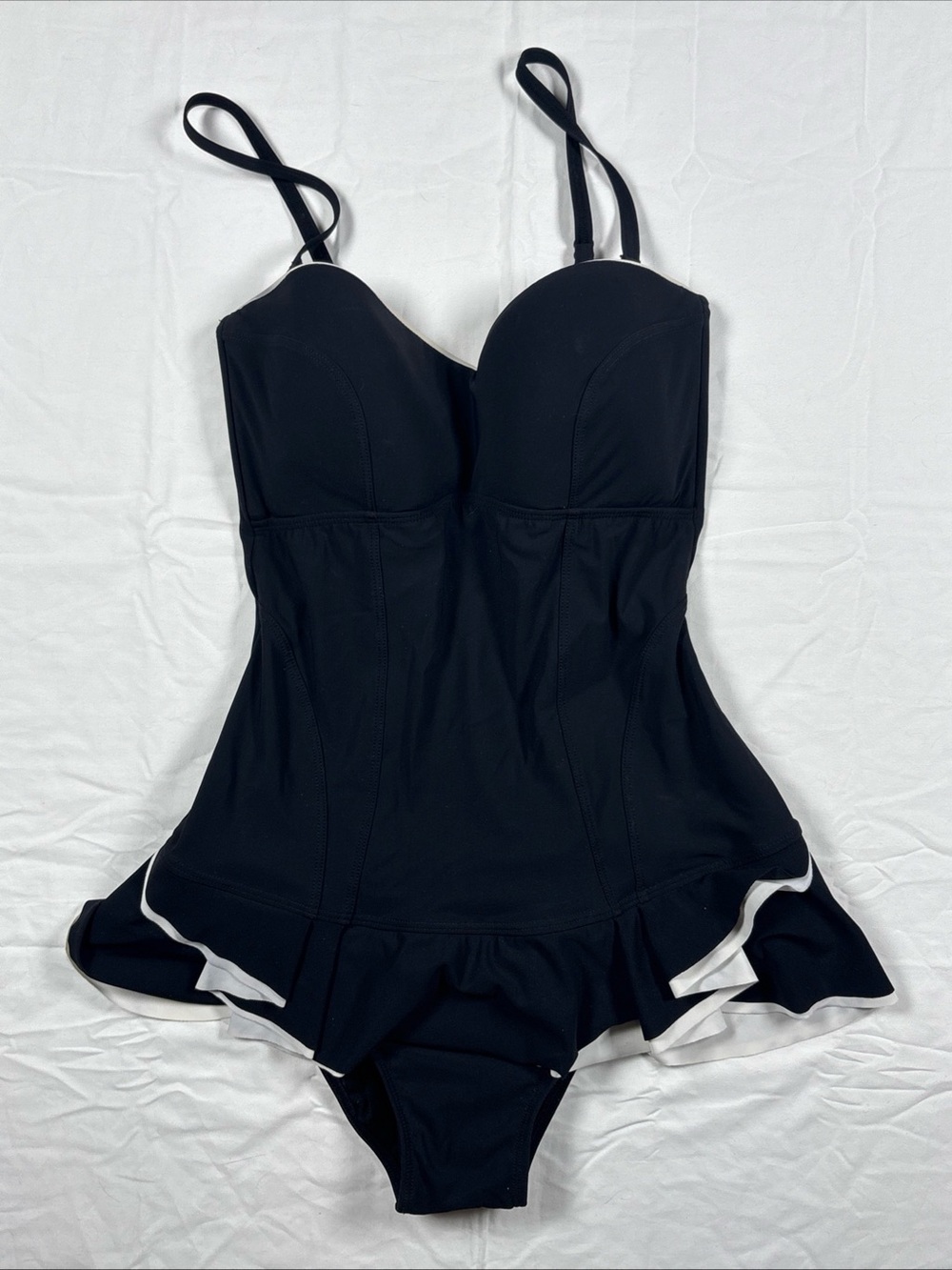 Profile By Gottex Black One-Piece Swimdress with White Trim